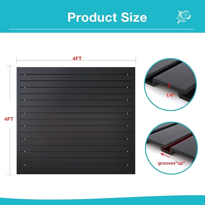 NeatiEase Slatwall Panel Wall Storage Systems, 4 x 4ft Slat Wall Paneling Garage Wall Organizer, Heavy Duty Wall Mounted PVC Wall Rack (Black) - Image 3