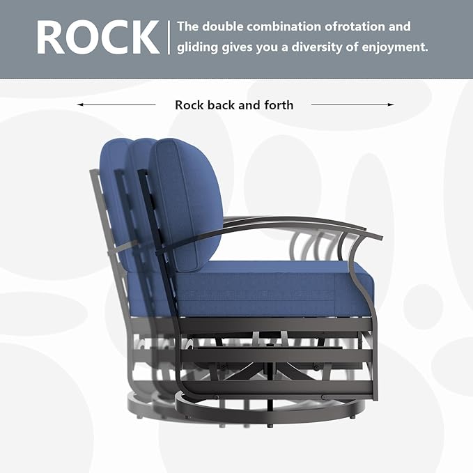 Aluminum Patio Furniture Set with Fire Pit Table, 7 Seats Outdoor Patio Conversation Sets with Swivel Chair Modern Metal Sectional Sofa with Upgrade Cushions for Patio, Backyard