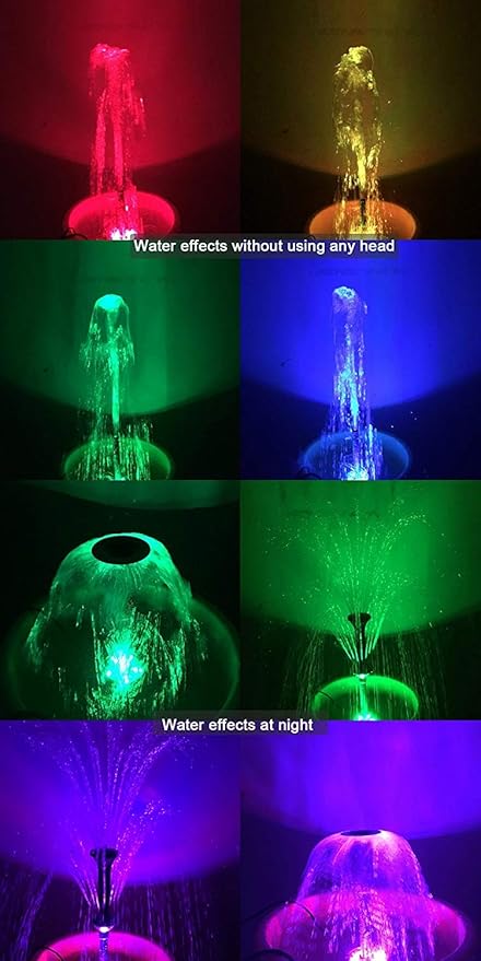 730GPH (2800L/H, 110V/55W) Submersible Pump Fountain with RGB Color Changing Ring Water Fountain Spray Nozzles Kit Multiple Water Patterns Decoration Garden Pond Landscape