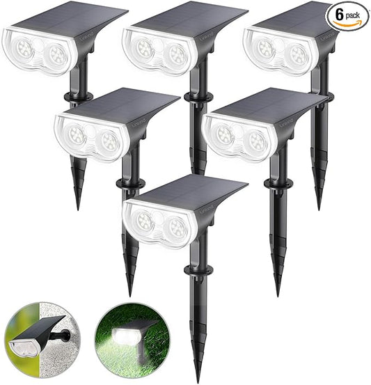 Linkind Solar Lights Outdoor Waterproof IP65, StarRay Dusk-to-Dawn Outdoor Solar Lights, 3 Lighting Modes Solar Spot Lights Outdoor for Garden, Yard, Landscape (Daylight, 6 Pack)