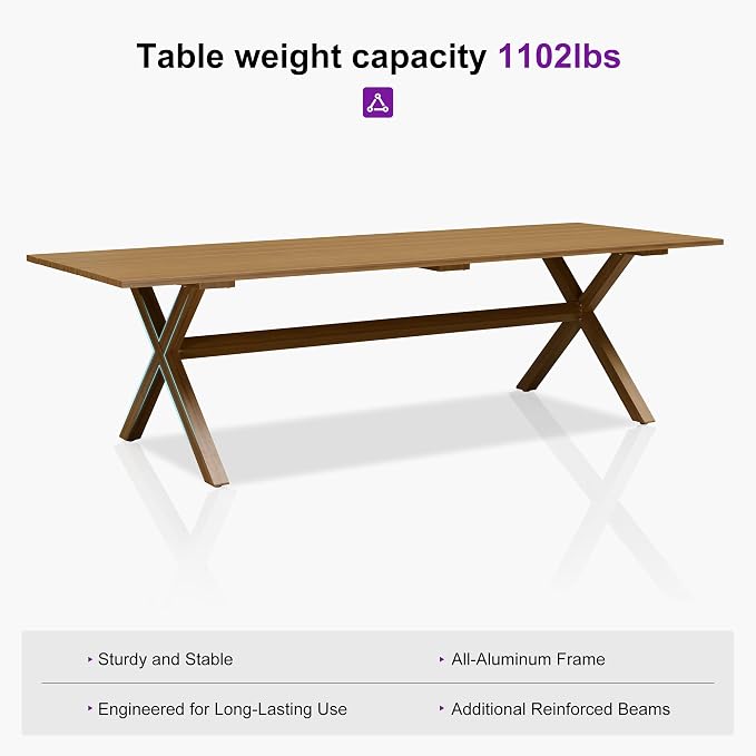 PURPLE LEAF Outdoor Dining Set for 10 All-Weather Aluminum 11 Piece Furniture Sets with Woodgrain Table and Rope Weave Chairs Included Cushions for Backyard Indoor Decor Kitchen Patio Set Teak Color - Image 8