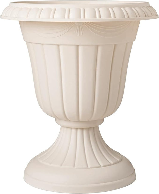 Arcadia Garden Products PL00BG Classic Traditional Plastic Urn Planter, 16” x 18”, Beige