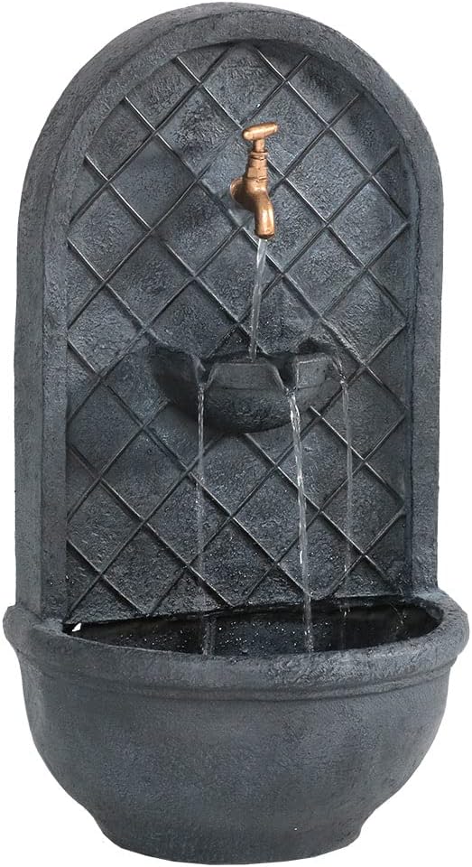 Sunnydaze 26" Outdoor Wall Water Fountain with Pump and Panel - Lead - Messina - Solar/Battery-Powered