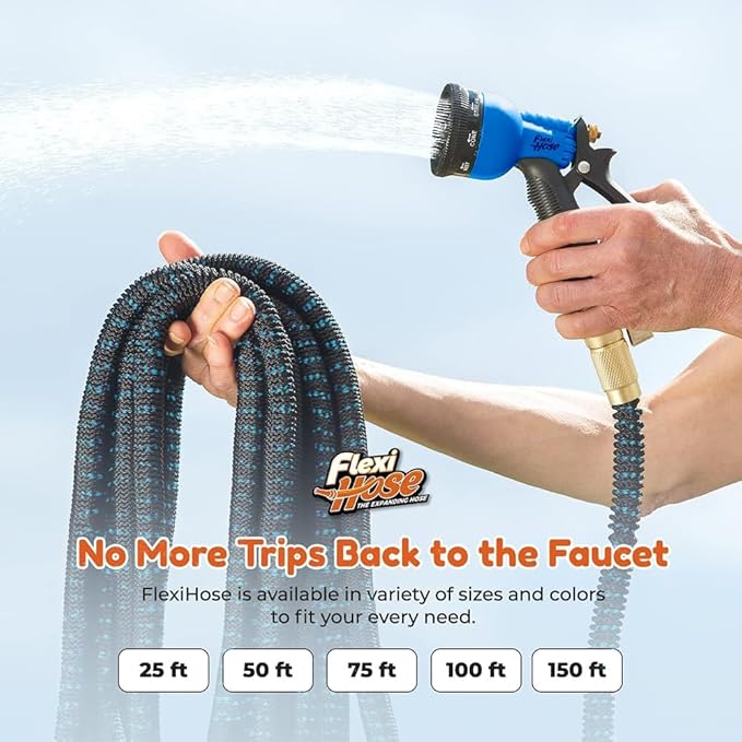 Flexi Hose Expandable Garden Hose with 8 Function Nozzle, 75FT - Lightweight Retractable Garden Hose, Water Hose - No-Kink Flexibility, 3/4 Inch Solid Brass Fittings and Double Latex Core - Image 5