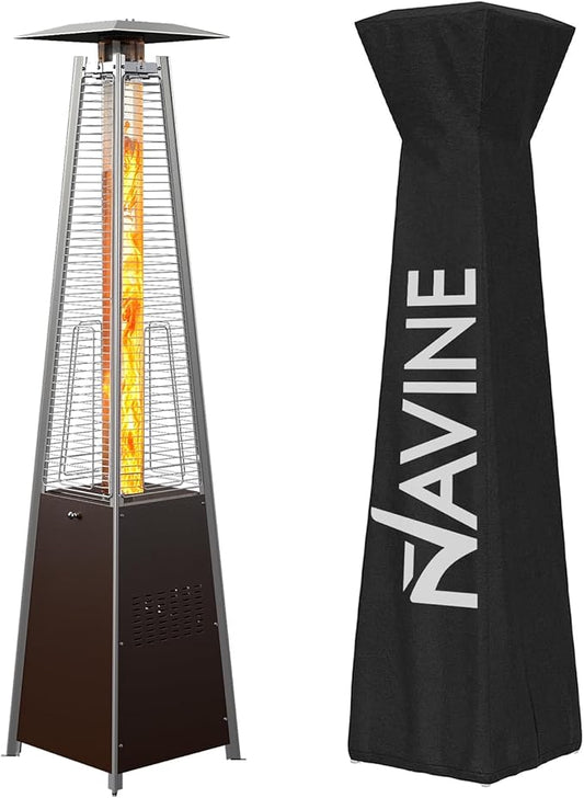 48,000 BTU Pyramid Patio Heater, Outdoor Propane Patio Heater with Detachable Wheels and Protective Cover, Triple Safety Protection Propane Heaters for Terrace, Garden, Hammered Bronze