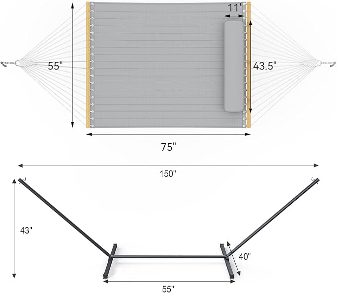 Everyfun 2 Person Outdoor Hammock with Stand, Cotton Rope Hammock with Polyester Pad, Adjustable Steel Frame, Portable with Carrying Bag – for Patio, Backyard, Garden, Beach, Urban-Gray - Image 7