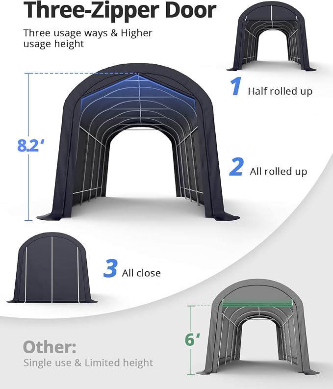 KING BIRD 12' x 20' Oval Pipe Heavy Duty Carport with Roll-up Ventilated Windows for SUV, Full-Size Truck and Boat, Round Style Anti-Snow Car Canopy Outdoor Boat Shelter with Reinforced Ground Bars - Image 4