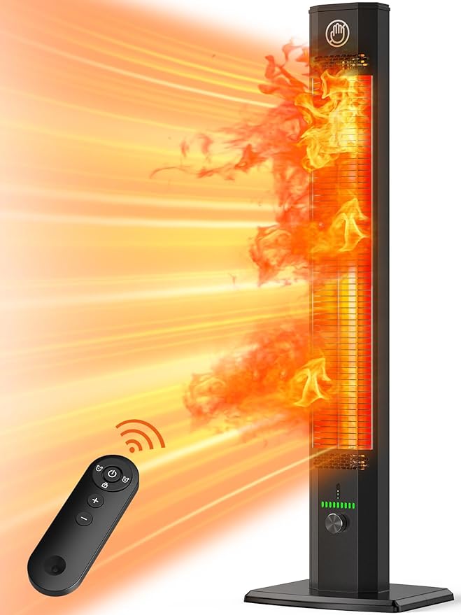 BALKO 42INCH Outdoor Heater, 9 Heat Levels & 540Min Timer, Child Safety Lock, IP65 Waterproof Garage Heater, 1500W Infrared Heating,Tip-Over & Overheat Protection, Patio Heaters for Outdoor Use Indoor