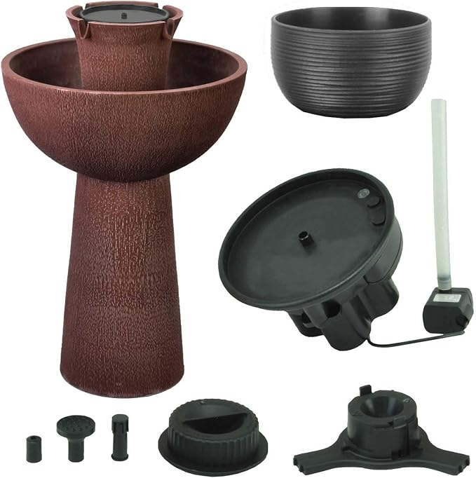 Bernini Alba Cordless Water Fountain, 26" Battery Powered Water Fountains with 3-in-1 Finial, Outdoor or Indoor for Garden, Patio, Porch, & Home, Water Fountain Tower & Planter for Backyard (Taupe)