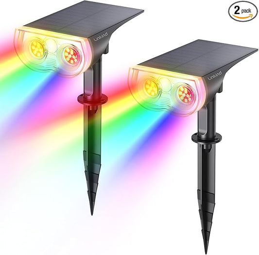 Linkind Solar Lights Outdoor Waterproof IP65, StarRay RGB Solar Spot Lights Outdoor, Color Changing Outdoor Solar Lights for Yard, Garden, Pathway, Easter Decor (Multicolor, 2 Pack)