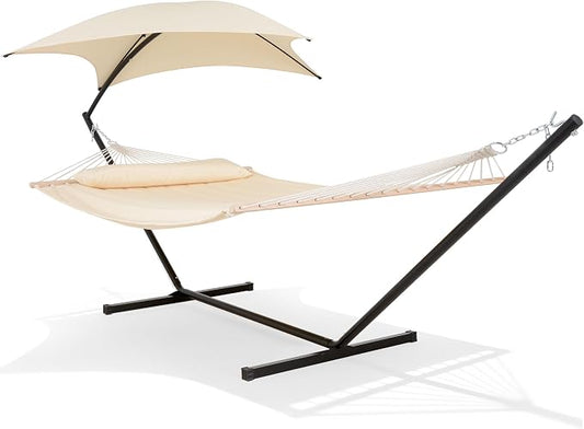 SUNCREAT Portable Outdoor Hammock with Stand, Sun-Protective Canopy, Double Hammock with Stand for Outside, Patent Pending, Beige by SUNCREAT