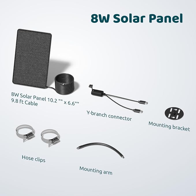 Birdfy 8W Solar Panel for Smart Bird Feeder Camera, Type-C Charger for Birdfy Feeder, 360° Adjustable Swivel Mount, IP65 Waterproof for Outdoors, 8W Continuously Power Supply (9.8ft Standard Cable) - Image 6