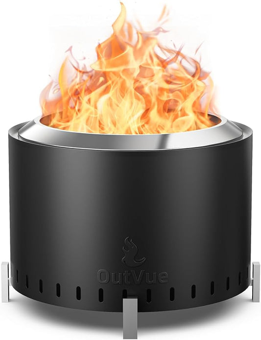 OutVue 22 inch Stainless Steel Smokeless Fire Pit, Outdoor Smokeless Firepit, Wood Burning Fire Pits for Camping, Bonfire, Low Smoke Firepit for Outside (Vertical Hole) by OutVue-EmbracetheGreatOutdoors