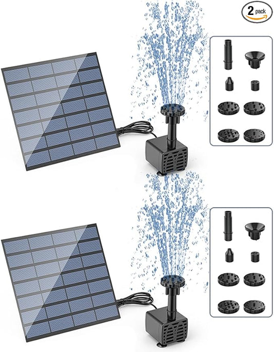 AISITIN Solar Water Pump for Water Feature Outdoor, DIY Solar Fountain Kit with 6 Nozzles and 9.8ft Power Cord, Solar Powered Water Fountain Pump for Bird Bath, Ponds, Garden, Fish Tank, 2 Packs