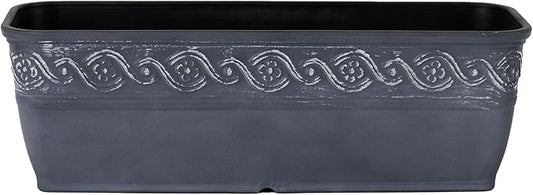 Classic Home and Garden Corinthian Rectangular Planter Box w/Drain Plug - Small Succulent Pots - Shallow Trough Planter for Indoor/Outdoor (10” Storm Gray, Pack of 1)