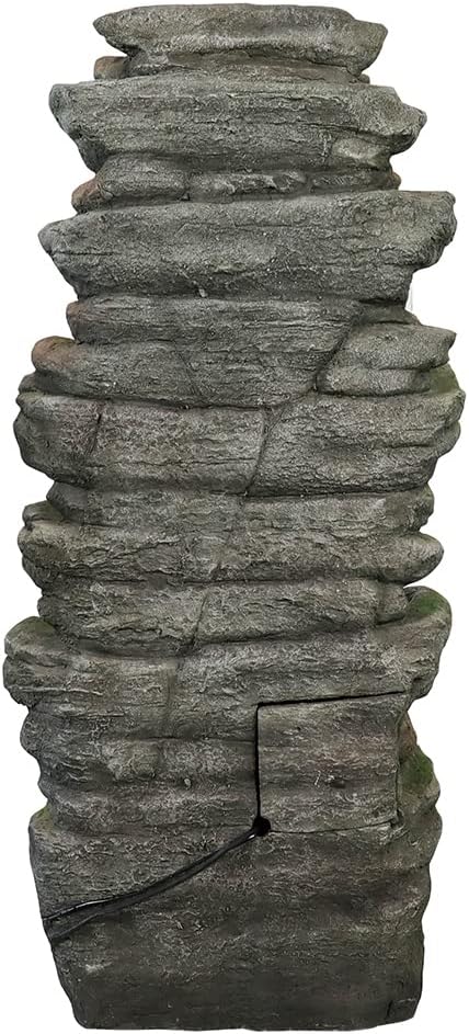 Naturefalls 47.2inches Outdoor Rockery Water Fountain with Led Lights - Poly-Resin Rock Cascading Water Fountains - Relaxation Water Features for Patio, Yard, Deck, Garden Decor