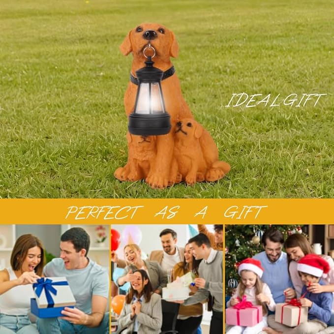Labrador Dog Garden Statues with Solar Lantern, Outdoor Figurine Resin Sculpture Hanging Solar Power Lights for Decoration Yard Patio Balcony Lawn Ornament Art Decor, Unique Gift for Grandma Wowen Mom