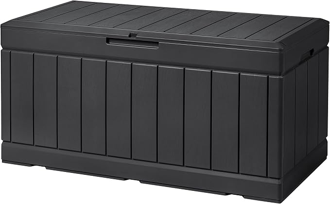 Devoko 85 Gallon Deck Box Lockable Resin Outdoor Storage Box waterproof Outdoor Container for Patio Furniture Cushions, Pillow (Black) by DEVOKO
