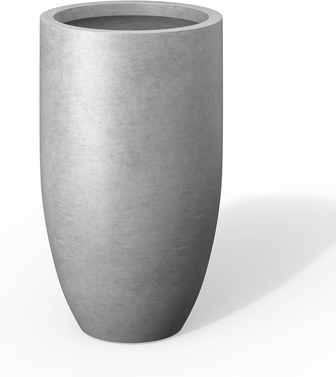 Kante 24 Inch Tall Round Concrete Planter, Large Plant Pots with Drainage Hole for Indoor Outdoor Plants, Modern Decor for Garden, Home, Patio, Porch, Concrete Gray