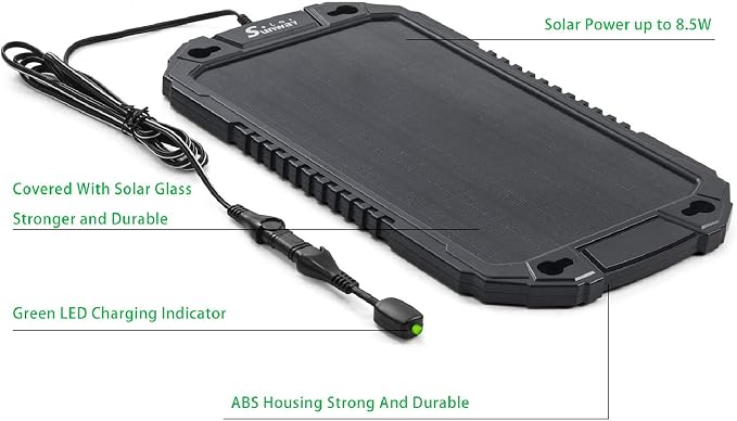 Sunway Solar Car Battery Trickle Charger & Maintainer 12Volt 8W Solar Panel Power Charger kit Portable Waterproof for Automotive RV Marine Boat Truck Motorcycle Trailer Tractor Powersports Snowmobile - Image 9