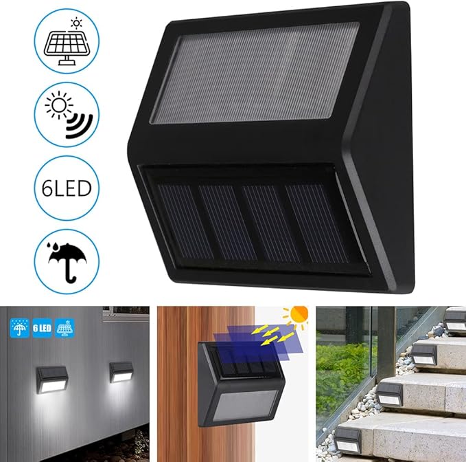 Solar Lights Outdoor, Waterproof Solar Powered Deck Step Lights for Patio Garden Backyard Garage Driveway Pathway Outside Wall Lighting (Warm White/8 Pack)