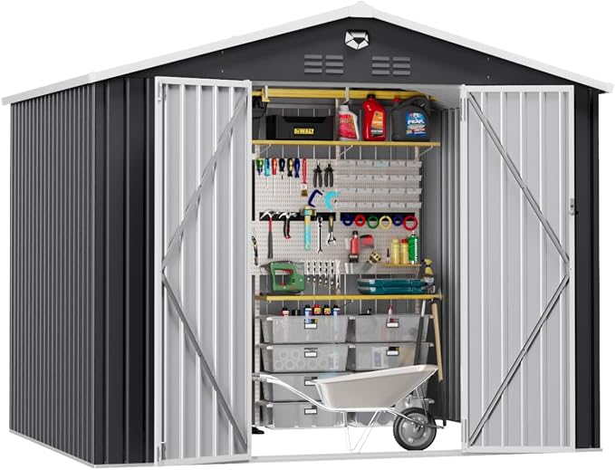 10x8 FT Outdoor Storage Shed, Metal Garden Shed - Tool Storage Sheds with Lockable Doors, Waterproof Outside Storage Building for Backyard, Patio (Black; Floor Not Included) by SOFTKISS