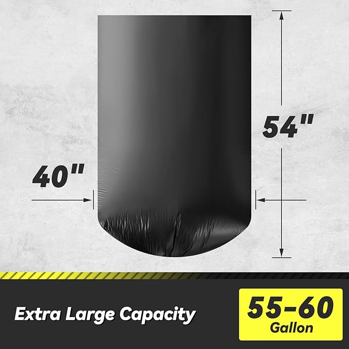 150 Count 55-60 Gallon Trash Bags, Sturdy & Tear-Resistant Commercial Can Liners 55 Gallon, Large Garbage Bags, Large Black Trash Bags for Commercial, Lawn and Leaf Bags - Image 4