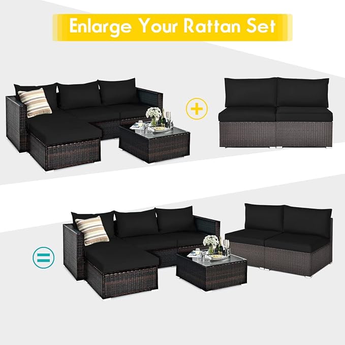 Tangkula 2 PCS Outdoor Wicker Armless Sofa, Patio Rattan Sectional Sofa Set w/2 Thick Seat Cushions and 2 Back Cushions, Additional Seats for Balcony Garden Patio Poolside (Brown)