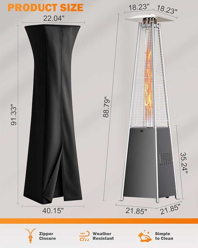 Pyramid Patio Heater, 48000 BTU Fast Heating Outdoor Heater for Large Spaces with Wheels & Weatherproof Cover, Triple Protection System for Restaurant Patios, Rooftop Bar, Event Spaces