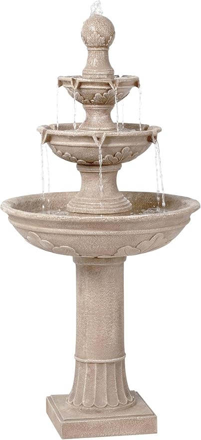 Stafford 48" High Large Traditional Italian Indoor Outdoor Decor Faux Stone Floor Fountain Waterfall 3-Tier Standing Basin Water Feature for Outside Garden Patio Yard Backyard Porch - John Timberland