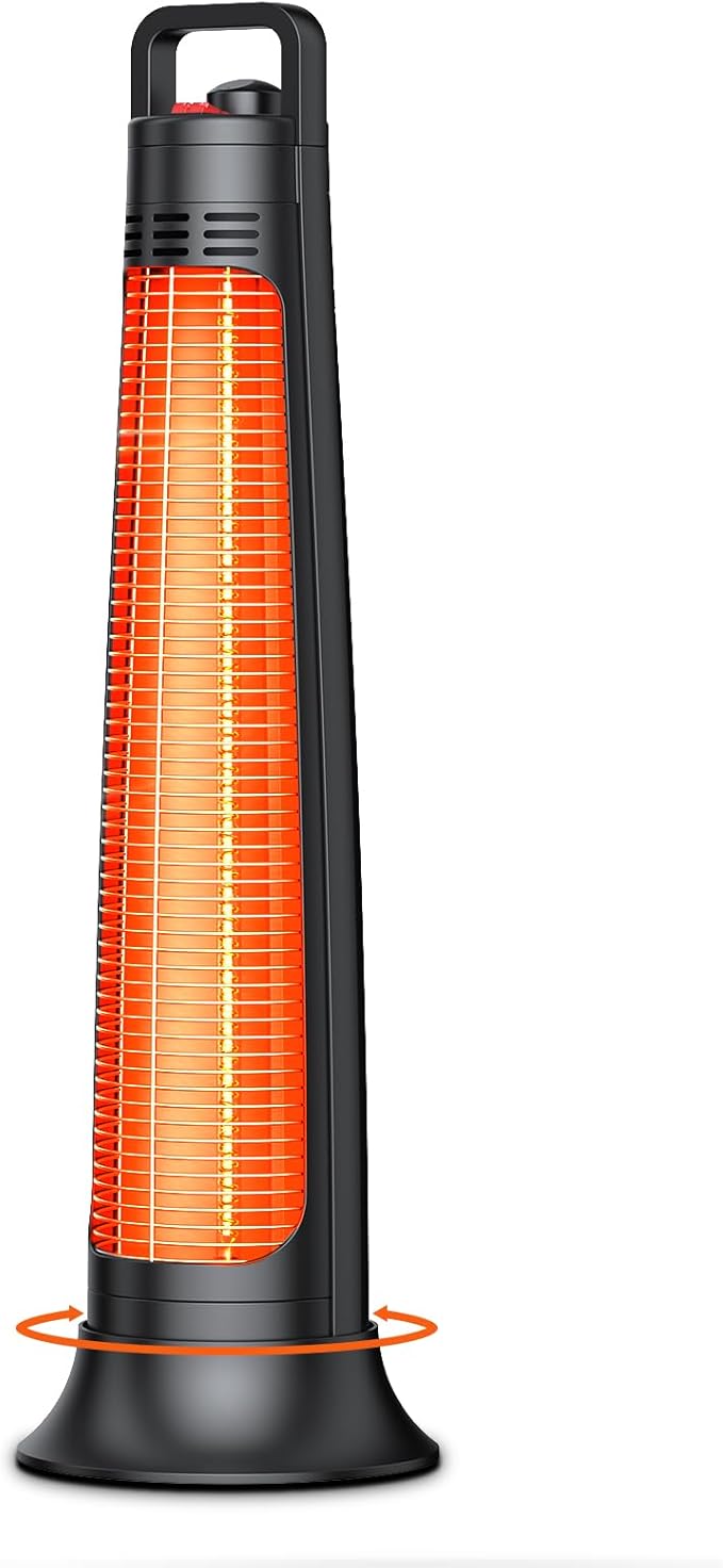 Outdoor Patio Heater, Electric Infrared Heat for Garage Backyard Indoor use, Portable Space Radiant Tower Heater with 60° Oscillating, Tip-over & Overheat Protection, Super Quiet,Waterproof, Black
