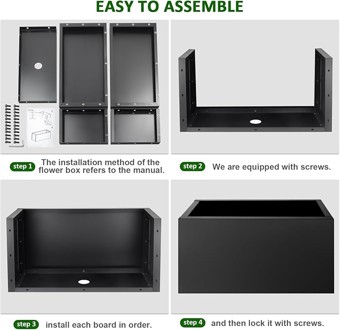 32"x16"x16" Large Metal Planter Box, Heavy-Duty Rust Resistant Steel Planter with Drainage Hole, Modern Rectangular Planter for Outdoor Indoor Patio Garden Yard (Black)