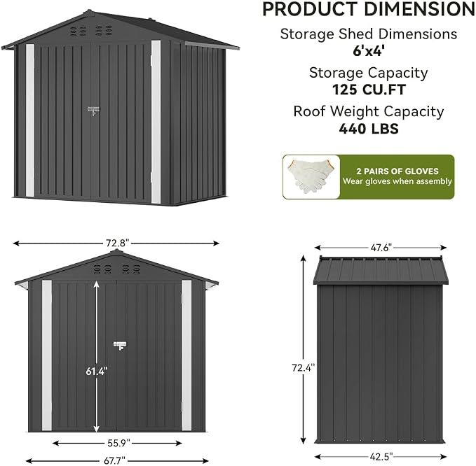 COMHOMA Shed Outdoor Storage Shed Metal,Lockable Doors Tool Sheds with Sloping Roof,Steel Garden Shed with Air Vent for Backyard,Patio,Lawn,Poolside(Grey,6'x4') - Image 2
