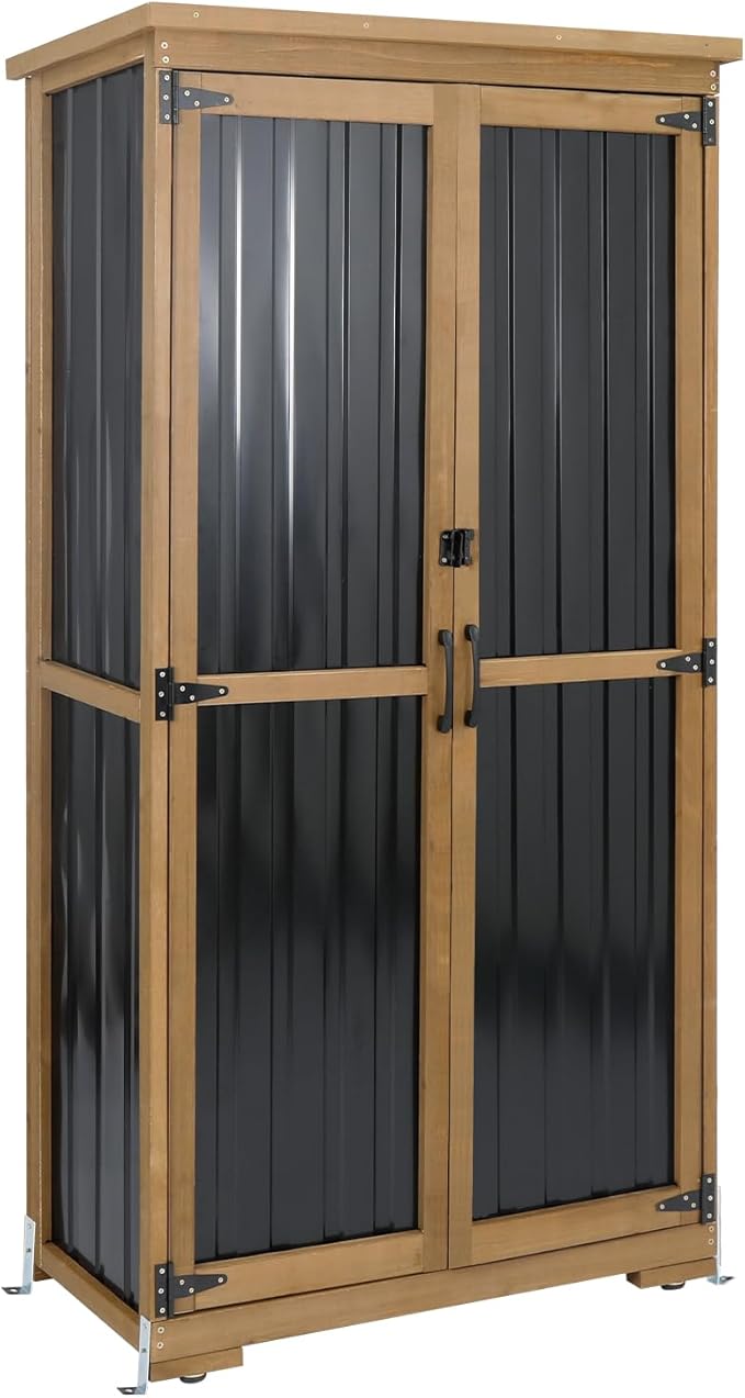 Outdoor Storage Cabinet Waterproof with Shelves, Small Storage Shed, Vertical Tall Patio Backyard Garden Storage Cabinet Tool Organizer for Outside by PETSCOSSET