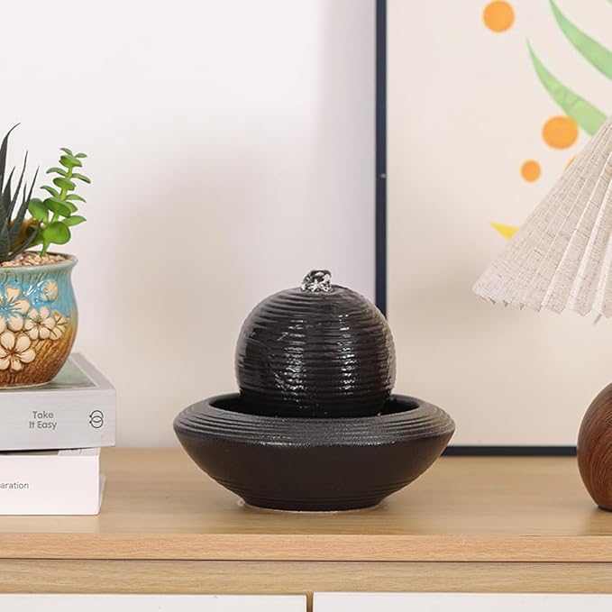 Ceramic Tabletop Fountain Water Feature for Indoor and Home Decoration Table Desk Office Patio (Black A154)