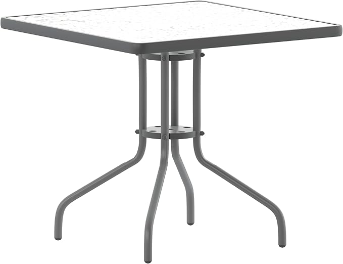 Flash Furniture Barker 31.5'' Square Tempered Glass Metal Table, Silver by FlashFurniture
