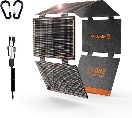 FlexSolar 60W Portable Solar Panels Chargers with PD3.0 USB-C,QC3.0 USB-A and DC Outputs Foldable IP67 Waterproof Power Emergency Camping for Small Power Station Generator,Phones, Power Banks, Tablets by FlexSolar