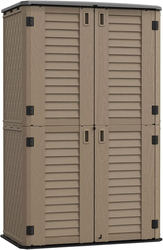 KINYING Sheds & Outdoor Storage, 66 cu.ft Vertical Outdoor Storage Cabinet, Resin Storage Sheds Outdoor with Floor for Garden Tools,Patio Furniture,Garbage Cans(Brown Color) by KINYING