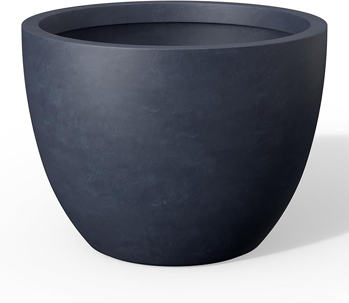 Kante 14.2 Inch Round Concrete Planter - Classic Large Indoor/Outdoor Plant Pot with Drainage Hole and Rubber Plug, Suitable for Gardens and Patios, Charcoal