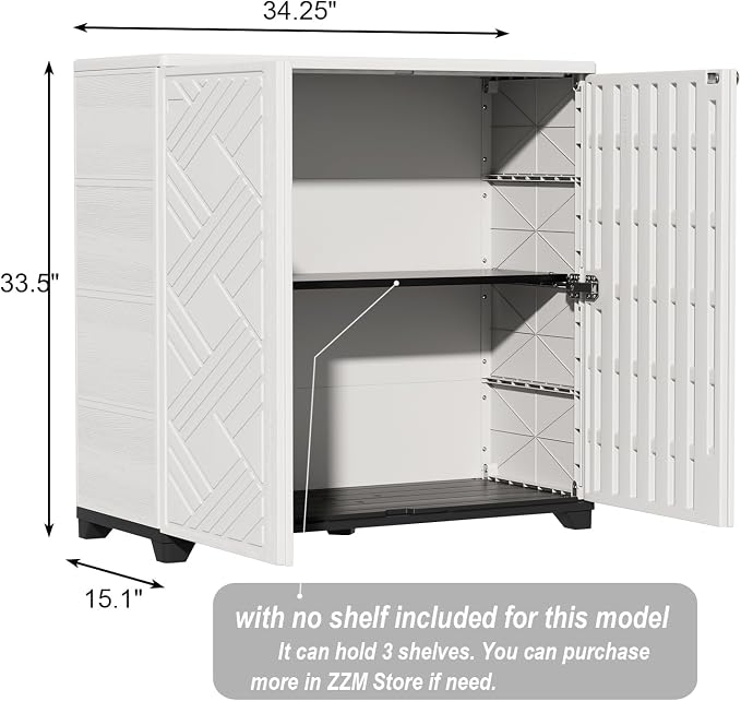 ZZM Indoor/Outdoor Storage Cabinet Waterproof, 34"x15"x34" Plastic Outdoor Storage Box for Garden Balcony Bathroom, All Weather Outdoor Storage Clearance, DIY Usage, with No Shelf (White) - Image 3