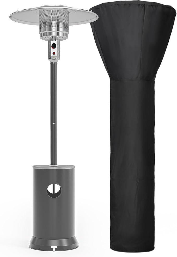 PAMAPIC 48000 BTU Patio Heater, Outdoor Propane 2 in 1 Table Design, Double-Layer Stainless Steel Burner, Wheels, Triple Protection System, Heater for Home, Residential, Gray (Gray)