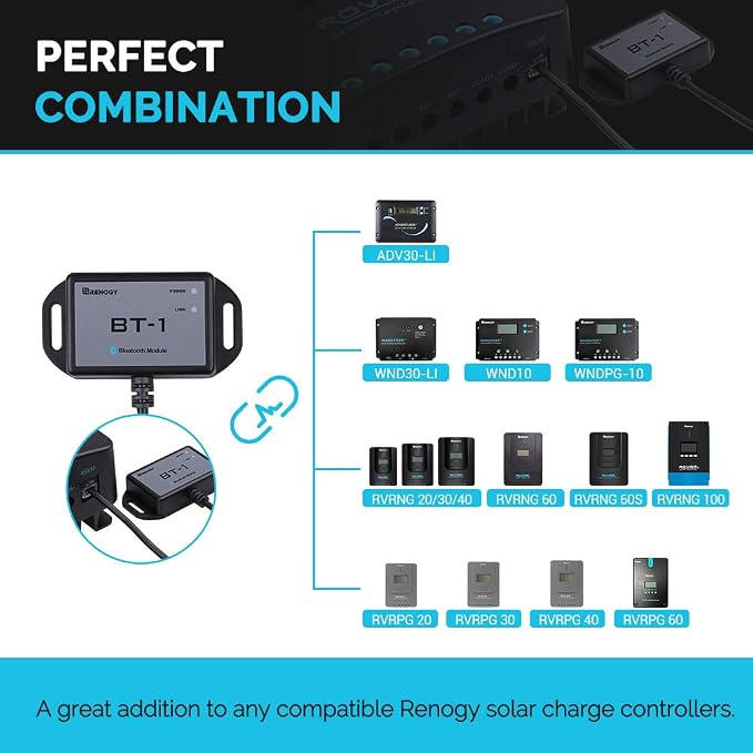 Renogy Bluetooth Module RJ12 Communication Port Compatible Rover/Wanderer/Adventurer Charge Controllers, BT-1 RS232,Black - Image 2