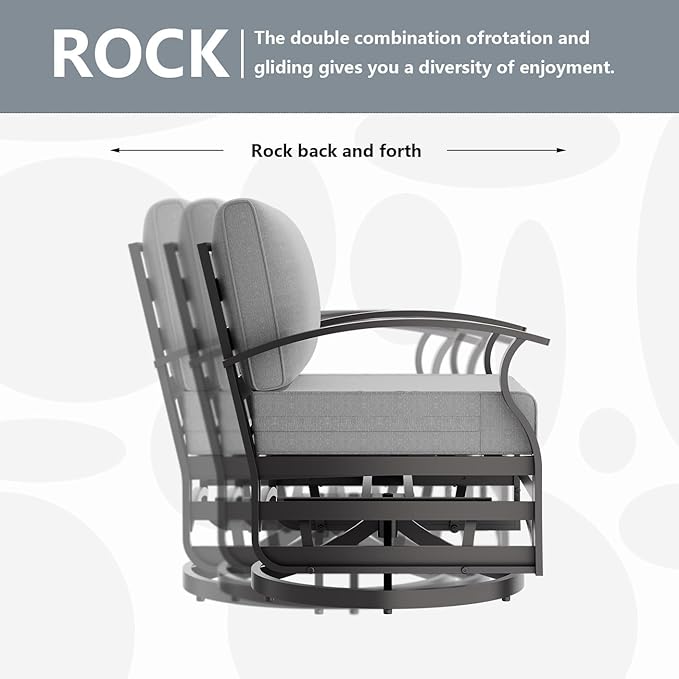 Aluminum Patio Furniture Set with Fire Pit Table, 7 Seats Outdoor Patio Conversation Sets with Swivel Chair Modern Metal Sectional Sofa with Upgrade Cushions for Patio, Backyard - Grey