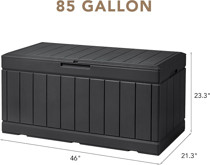Devoko 85 Gallon Deck Box Lockable Resin Outdoor Storage Box waterproof Outdoor Container for Patio Furniture Cushions, Pillow (Black) - Image 7
