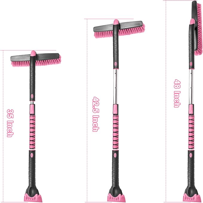 HEEYA 48 Inch Long Snow Brush for SUV, Extendable Ice Scraper and Brush with Foam Grip, 360° Pivoting Snow Car Brush for Truck Auto Jeep RV Vehicle Windshield Window - Pink - Image 7