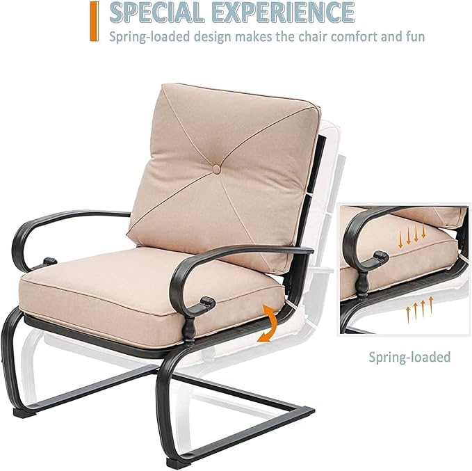 SOLAURA 5-Piece Patio Furniture Conversation Sets with Wrought Iron Loveseat and Spring Chairs(Brown)