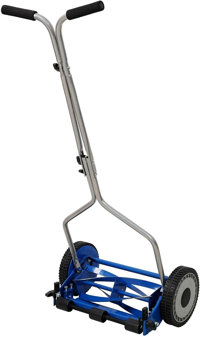 14-Inch 5-Blade Push Reel Lawn Mower with Adjustable Cutting Height 0.5-2.25", Manual Grass Cutter with 8.5-Inch Composite Wheels, Lightweight 17.2 Lbs Mower for Small Yards, Blue - Image 5