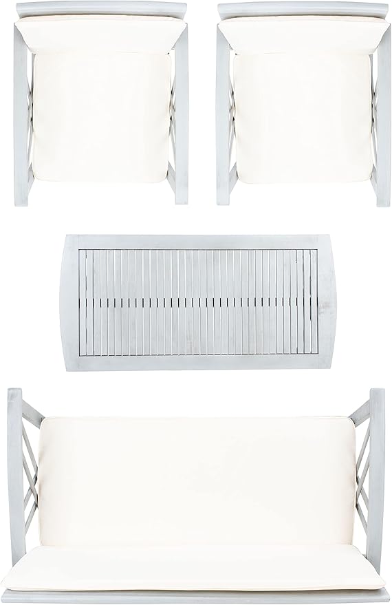 SAFAVIEH Outdoor Collection Fontana Grey Wash/ Beige 4-Piece Conversation Patio Set with Cushions
