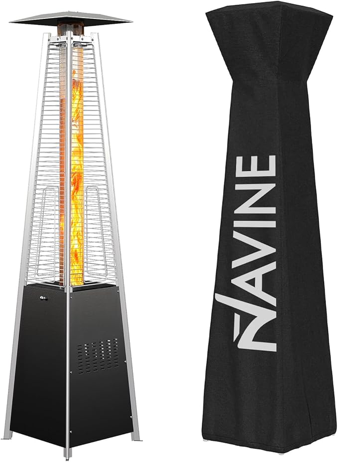 Pyramid Patio Heater,48,000 BTU Outdoor Propane Patio Heater with Detachable Wheels and Protective Cover for Terrace, Garden,Poolside.（Black）