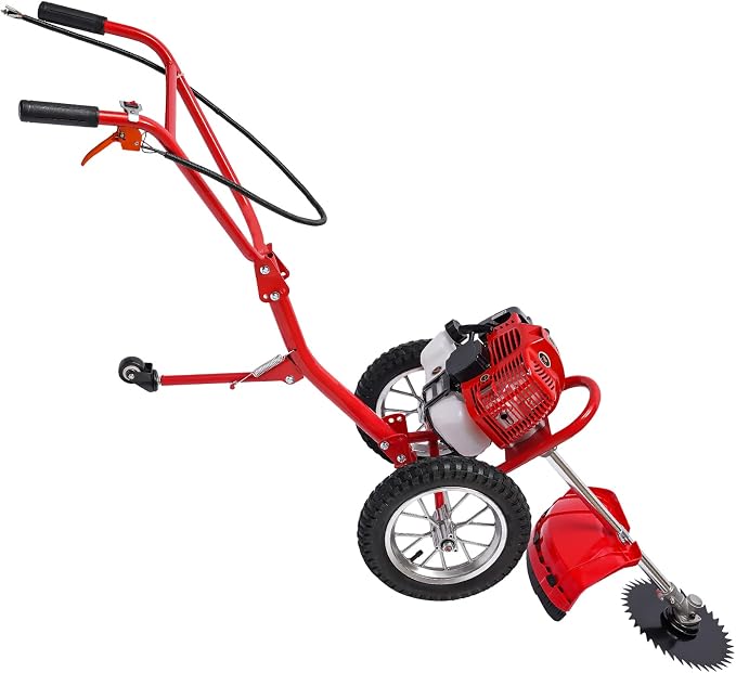 49CC 2-Stroke Gas Lawn Mower, 1800W Gas Powered Lawn Mowers Hand Push Mower with Single-Cylinder Air-Cooled System 7000RPM Walk Behind Brush Cutter Lawn Mower Gas for Orchards Yard Gardens by Unknown